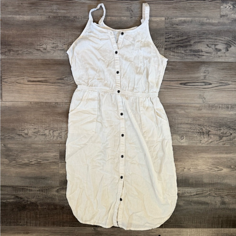 White Button-Down Women's Linen Dress